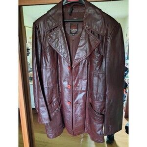 Vintage Europe Craft Men’s Leather Jacket Medium Burgundy Brown Button Front